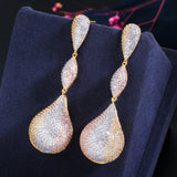 Water Drop CZ Dangle Earrings 3 Tone Plated CZ670
