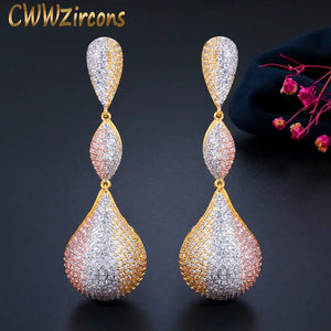 Water Drop CZ Dangle Earrings 3 Tone Plated CZ670