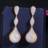 Water Drop CZ Dangle Earrings 3 Tone Plated CZ670