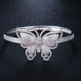 CWWZircons Micro Pave CZ Stone Butterfly Shape Big Rose Open Bangle
