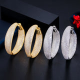CWWZircons Micro Pave CZ Round Big Hoop Earrings Silver Wedding Bridal Jewelry