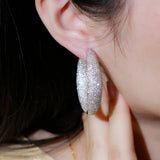 CWWZircons Micro Pave CZ Round Big Hoop Earrings Silver Wedding Bridal Jewelry