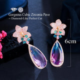 Micro Pave Pink CZ Flower Water Drop Earrings