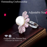 CWWZircons Pave Pink Red CZ Flower Chunky Rings for Bridal Party
