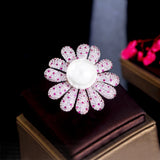 CWWZircons Pave Pink Red CZ Flower Chunky Rings for Bridal Party