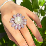 CWWZircons Pave Pink Red CZ Flower Chunky Rings for Bridal Party