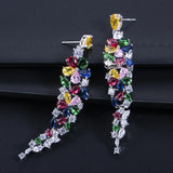 CWWZircons Flower CZ Dangling Earrings Bridal Wedding Jewelry