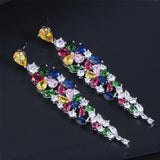 CWWZircons Flower CZ Dangling Earrings Bridal Wedding Jewelry
