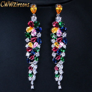 CWWZircons Flower CZ Dangling Earrings Bridal Wedding Jewelry