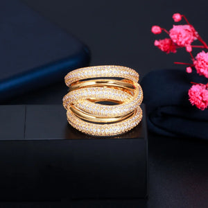 Layered Twist Lines African Cubic Zirconia Wedding Engagement Ring Dubai Plated