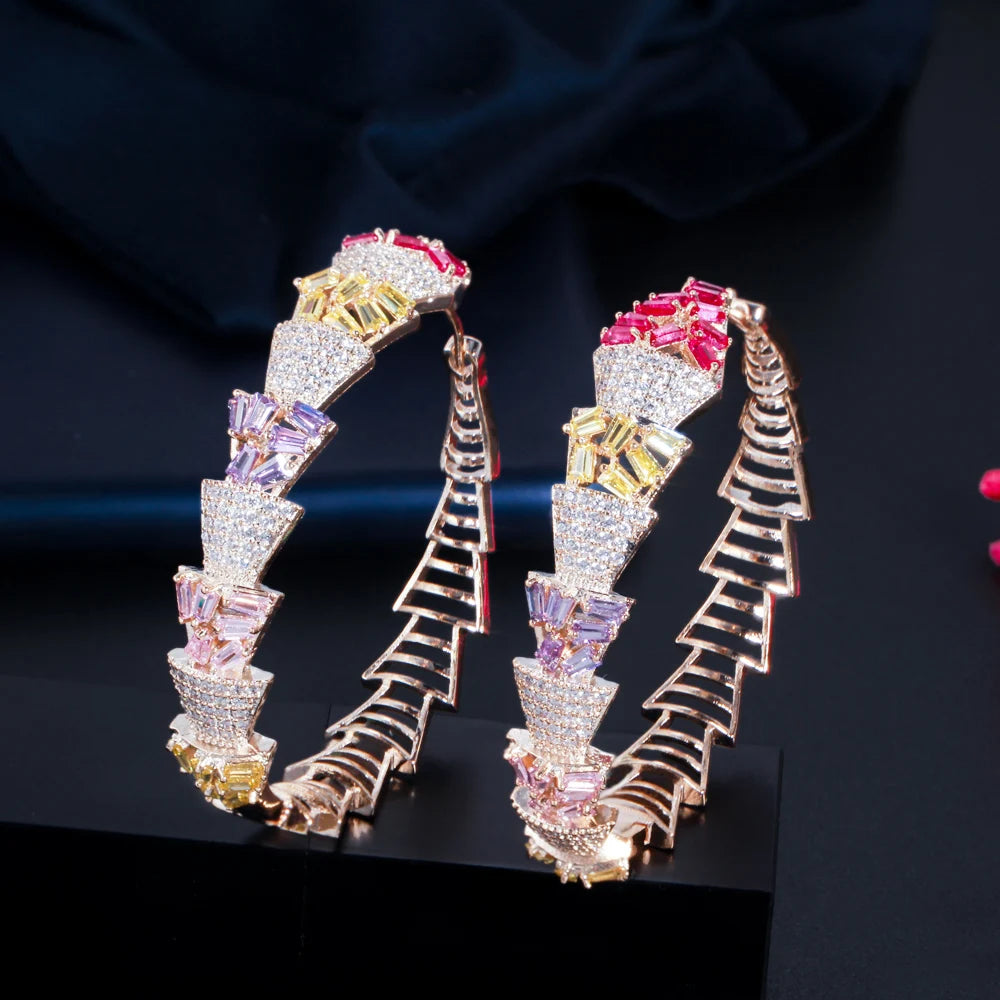 CWWZircons Multicolor CZ Big Hoop Earrings Women CZ902