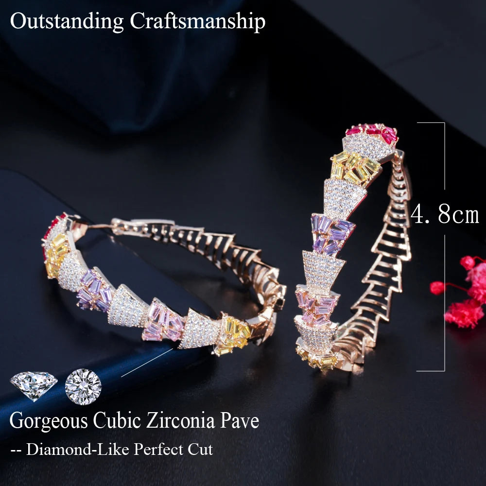CWWZircons Multicolor CZ Big Hoop Earrings Women CZ902