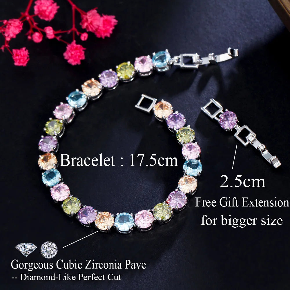 CWWZircons Multicolor Round CZ Silver Chain Tennis Bracelet Gift