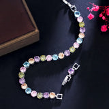 CWWZircons Multicolor Round CZ Silver Chain Tennis Bracelet Gift