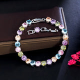 CWWZircons Multicolor Round CZ Silver Chain Tennis Bracelet Gift