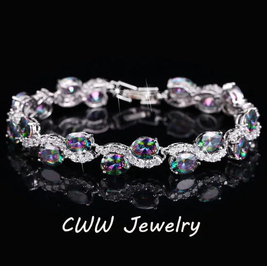 CWWZircons Rainbow CZ Stone Bracelet with Cubic Zirconia Jewelry