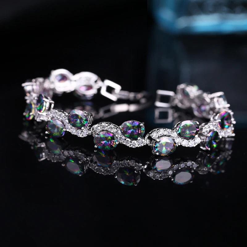 CWWZircons Rainbow CZ Stone Bracelet with Cubic Zirconia Jewelry