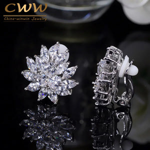 CWWZircons Flower CZ Crystal Women Ear Clip Earrings CZ196