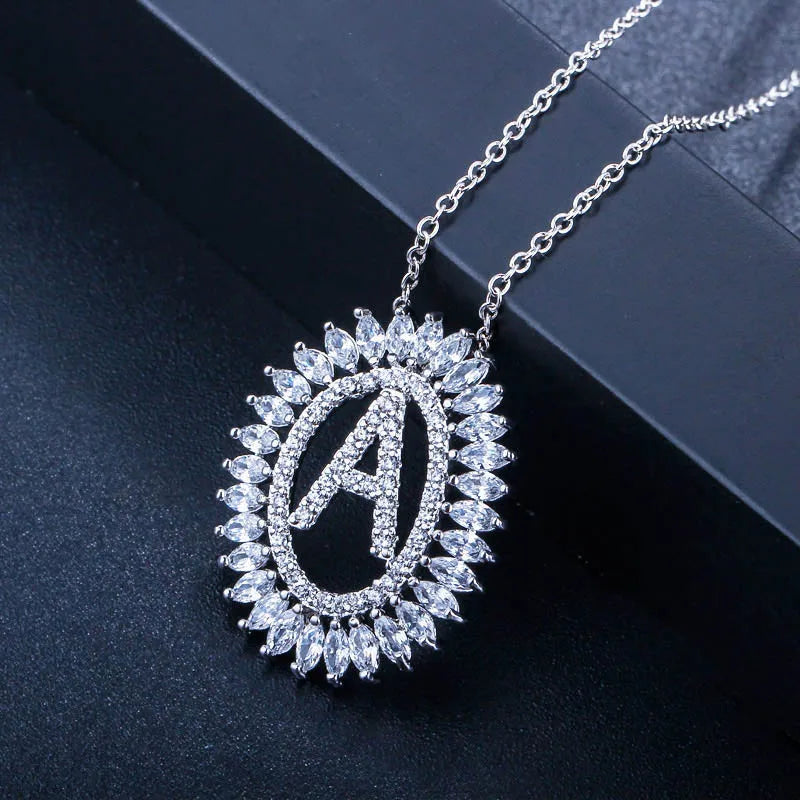 CWWZircons Ladies Silver Round Crystal Stone Necklace