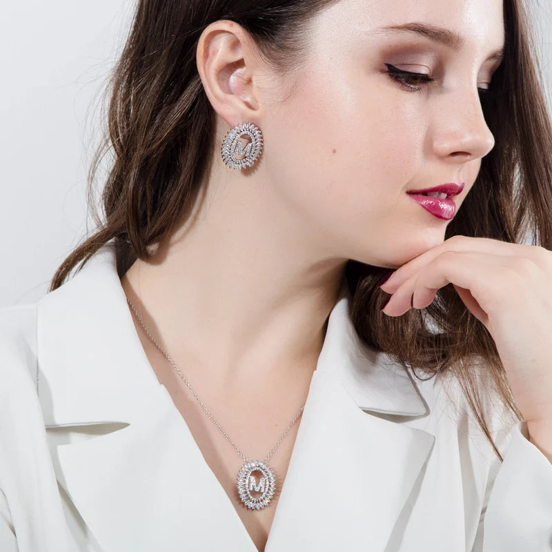 CWWZircons Ladies Silver Round Crystal Stone Necklace