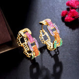 CWWZircons Colorful CZ Geometric Chain Hoop Earrings