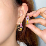 CWWZircons Colorful CZ Geometric Chain Hoop Earrings