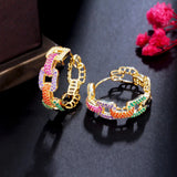 CWWZircons Colorful CZ Geometric Chain Hoop Earrings