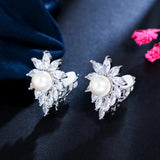 CWWZircons Bridal Wedding Clip-On Pearl Earrings CZ162