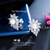 CWWZircons Bridal Wedding Clip-On Pearl Earrings CZ162