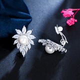 CWWZircons Bridal Wedding Clip-On Pearl Earrings CZ162