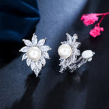 CWWZircons Bridal Wedding Clip-On Pearl Earrings CZ162