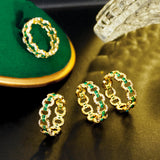 Green Cubic Zirconia Stone Cuban Link Wedding Engagement Ring Band
