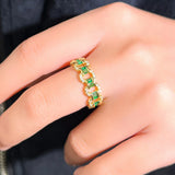 Green Cubic Zirconia Stone Cuban Link Wedding Engagement Ring Band