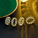 Green Cubic Zirconia Stone Cuban Link Wedding Engagement Ring Band
