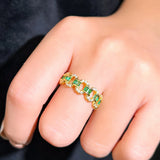 Green Cubic Zirconia Stone Cuban Link Wedding Engagement Ring Band