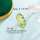 Green Cubic Zirconia Stone Cuban Link Wedding Engagement Ring Band