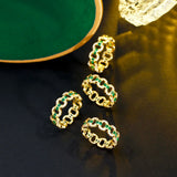 Green Cubic Zirconia Stone Cuban Link Wedding Engagement Ring Band