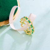 Green Cubic Zirconia Stone Cuban Link Wedding Engagement Ring Band