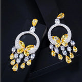 CWWZircons Big CZ Stone Yellow Crystal Tassel Drop Earrings for Women CZ034