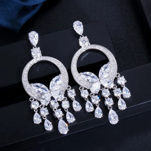CWWZircons Big CZ Stone Yellow Crystal Tassel Drop Earrings for Women CZ034