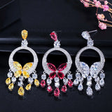 CWWZircons Big CZ Stone Yellow Crystal Tassel Drop Earrings for Women CZ034