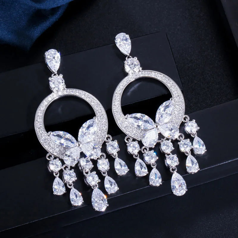 CWWZircons Big CZ Stone Yellow Crystal Tassel Drop Earrings for Women CZ034