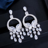 CWWZircons Big CZ Stone Yellow Crystal Tassel Drop Earrings for Women CZ034