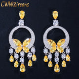 CWWZircons Big CZ Stone Yellow Crystal Tassel Drop Earrings for Women CZ034