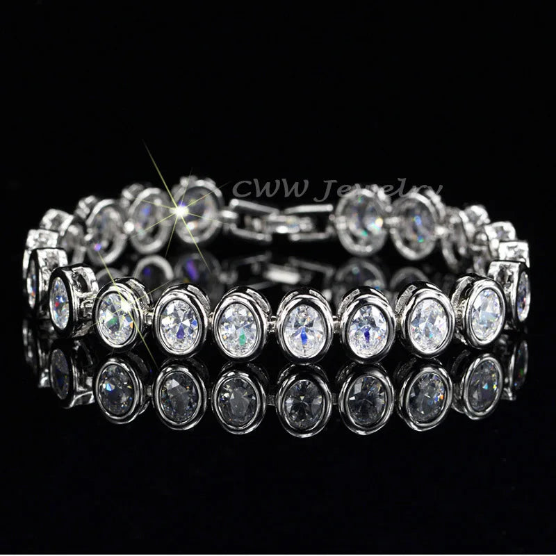 CWWZircons Romantic Women CZ Bracelet Round Oval Cut Cubic Zirconia Stones