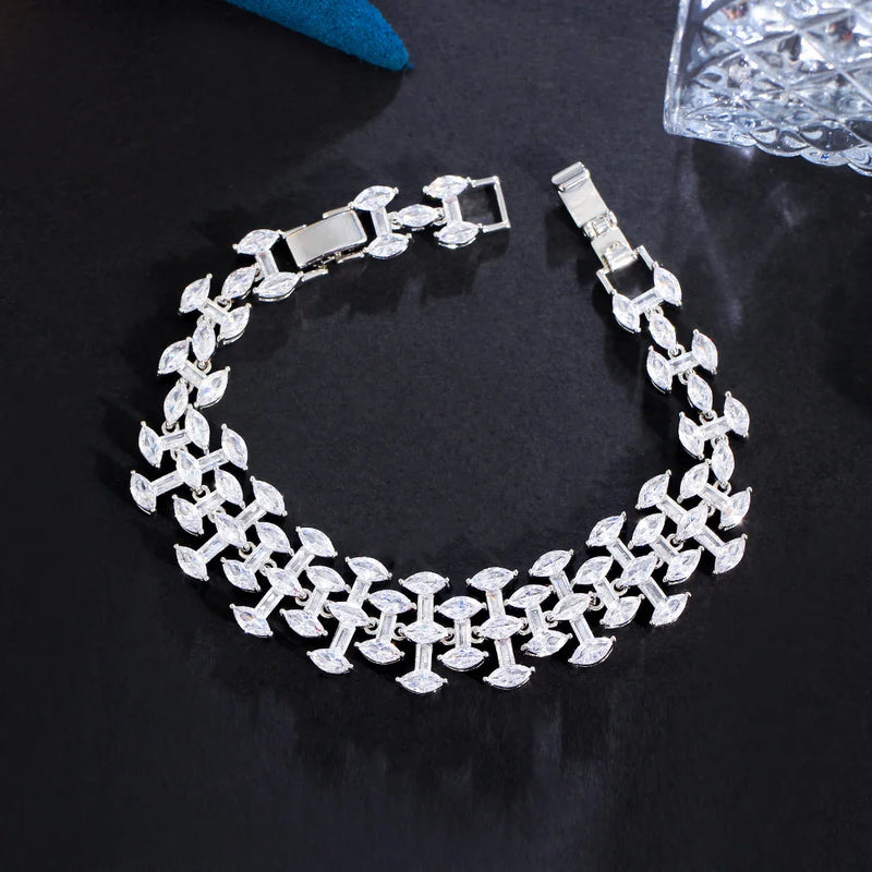 CWWZircons Marquise Cut CZ Chunky Bridal Bracelet for Wedding