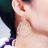 CWWZircons Pink CZ Drop Earrings for Women