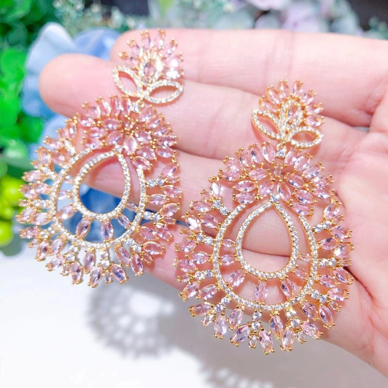 CWWZircons Pink CZ Drop Earrings for Women