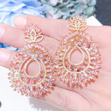CWWZircons Pink CZ Drop Earrings for Women