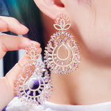 CWWZircons Pink CZ Drop Earrings for Women